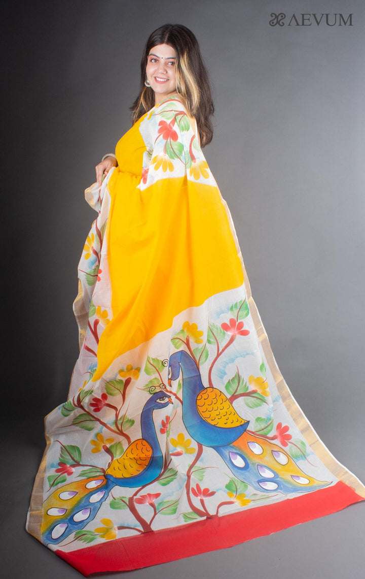 Kerala Cotton Hand Painted Saree with Blouse Piece - 4110 - AEVUM