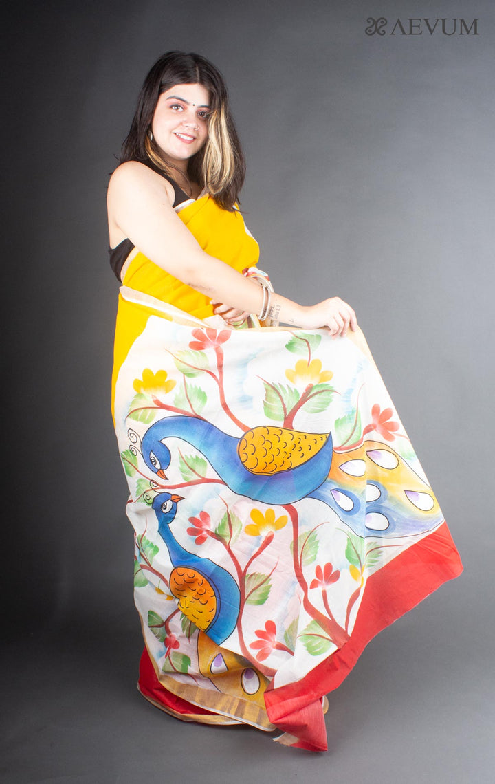 Kerala Cotton Hand Painted Saree with Blouse Piece - 4110 - AEVUM