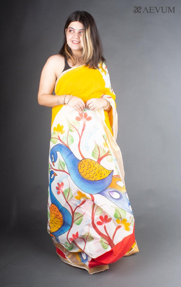 Kerala Cotton Hand Painted Saree with Blouse Piece - 4110 - AEVUM
