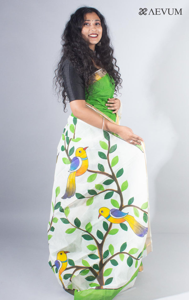 Kerala Cotton Hand Painted Saree with Blouse Piece - 4112 - AEVUM