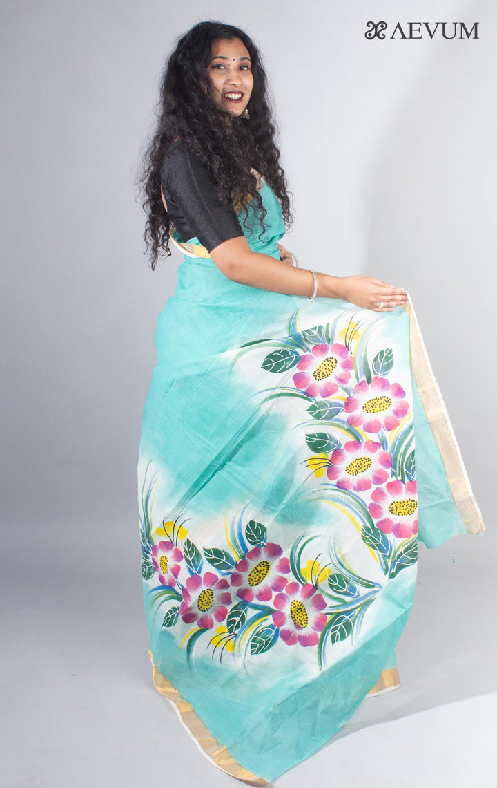 Kerala Cotton Hand Painted Saree with Blouse Piece - 4113 - AEVUM