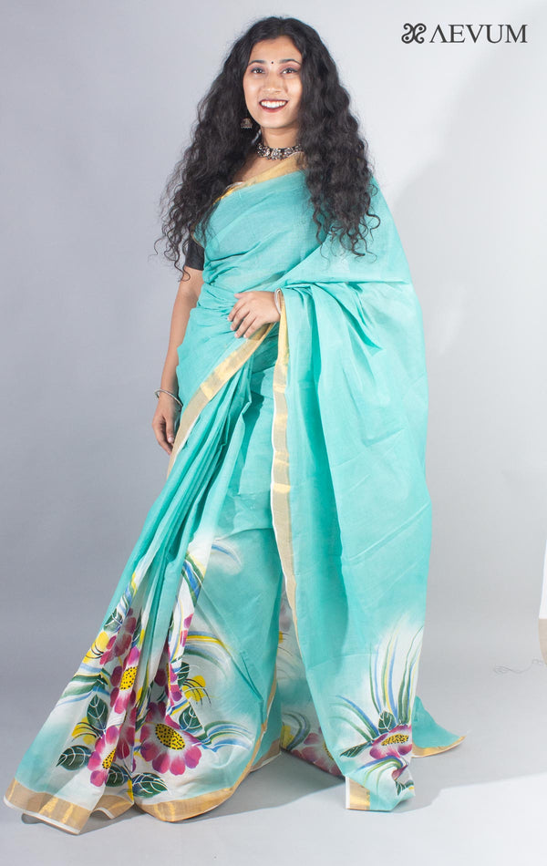 Kerala Cotton Hand Painted Saree with Blouse Piece - 4113 Saree Joydeep Ganguly   