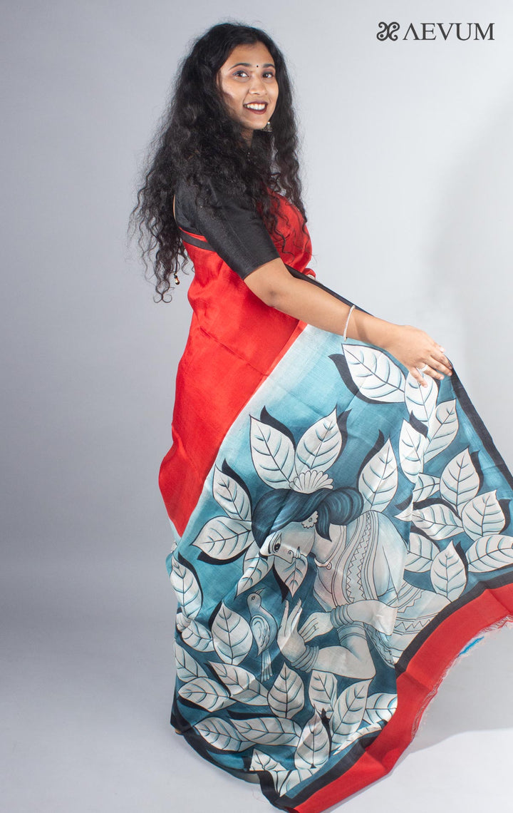 Bishnupur Hand Painted Pure Silk Saree with Silk Mark and Blouse Piece - 4116 Saree Rinku Silk Cotton House   