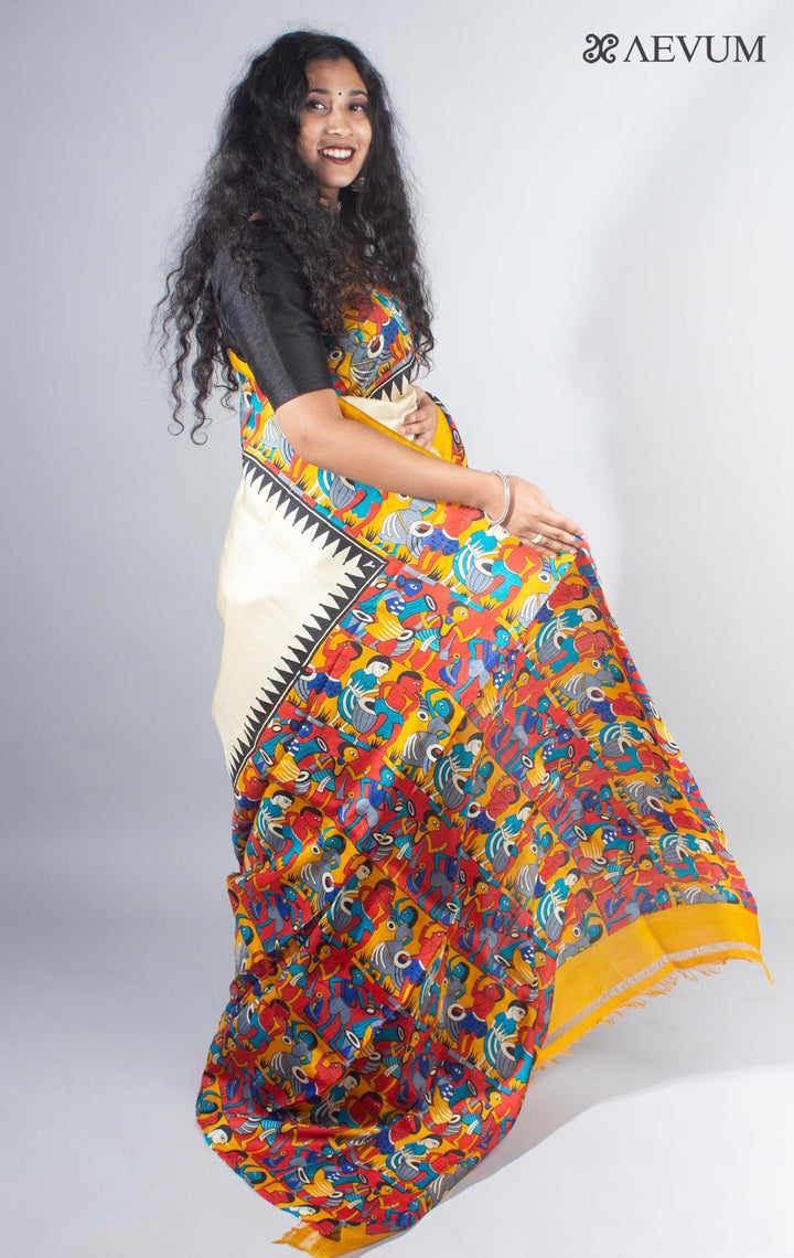 Bishnupur Hand Block Printed Pure Silk Saree with Silk Mark & Blouse Piece - 4117 - AEVUM