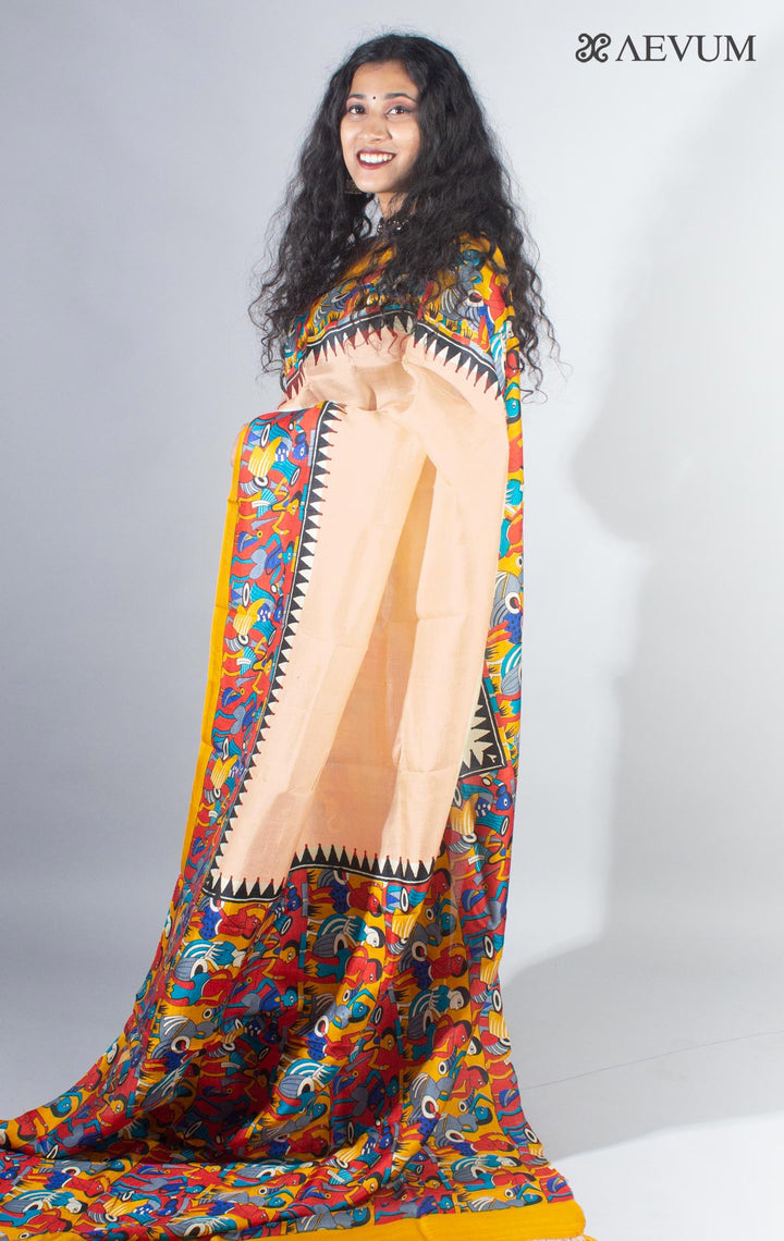 Bishnupur Hand Block Printed Pure Silk Saree with Silk Mark & Blouse Piece - 4117 - AEVUM