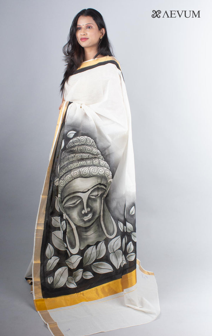 Kerala Cotton Hand Painted Saree with Blouse Piece - 4232 - AEVUM