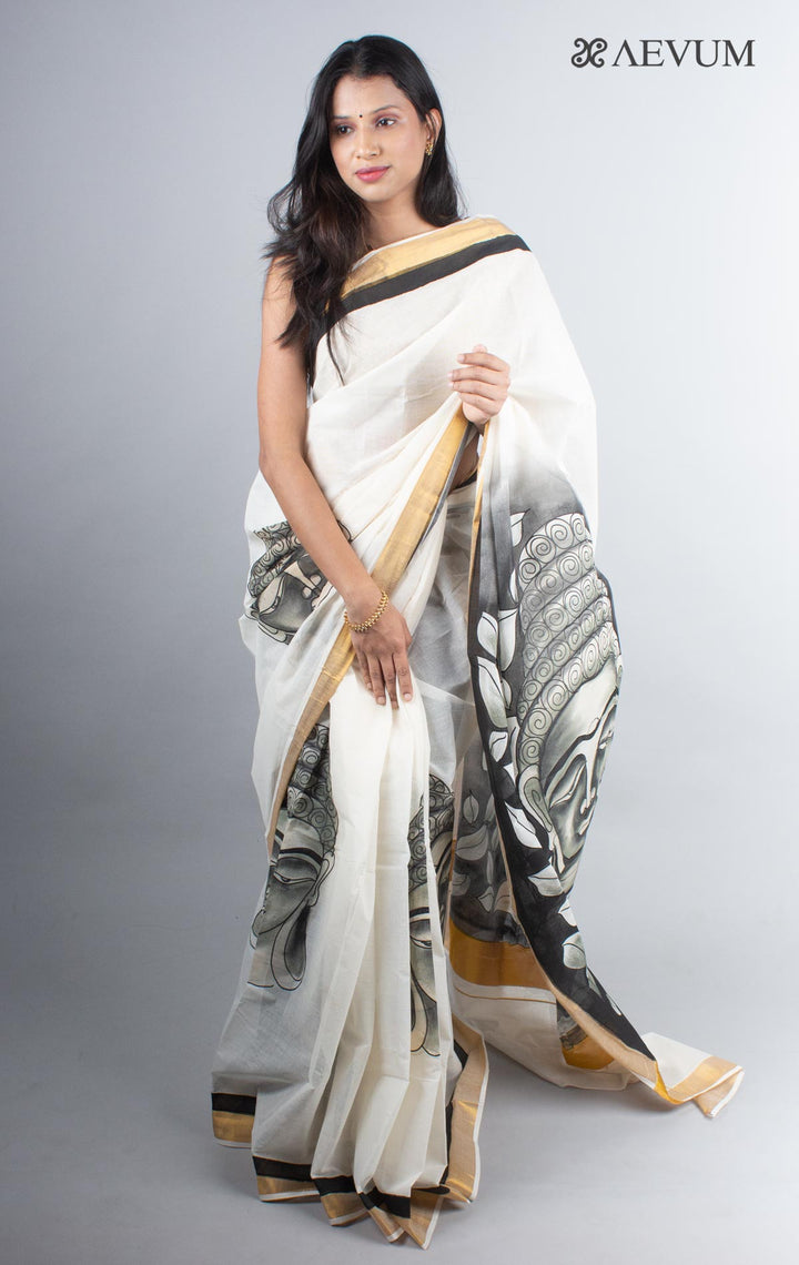 Kerala Cotton Hand Painted Saree with Blouse Piece - 4232 - AEVUM