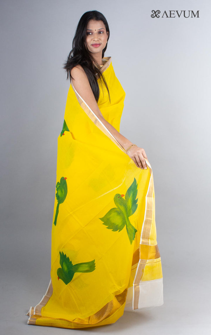 Kerala Cotton Hand Painted Saree with Blouse Piece - 4235 Saree Joydeep Ganguly   