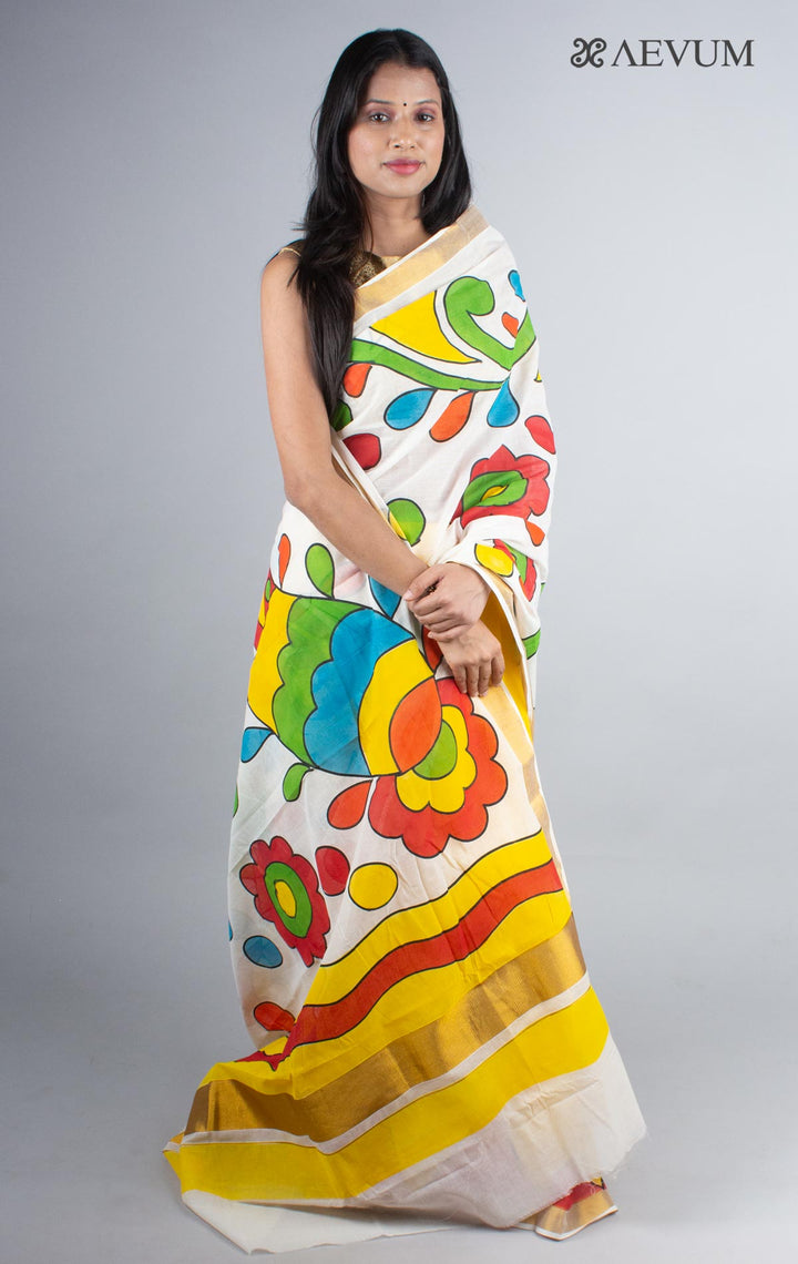 Kerala Cotton Hand Painted Saree without Blouse Piece - 4237 - AEVUM