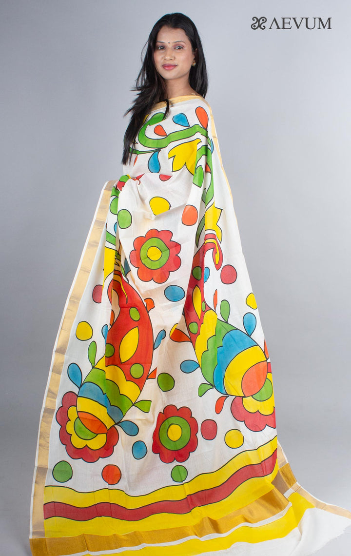 Kerala Cotton Hand Painted Saree without Blouse Piece - 4237 - AEVUM