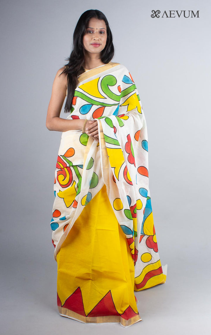 Kerala Cotton Hand Painted Saree without Blouse Piece - 4237 - AEVUM