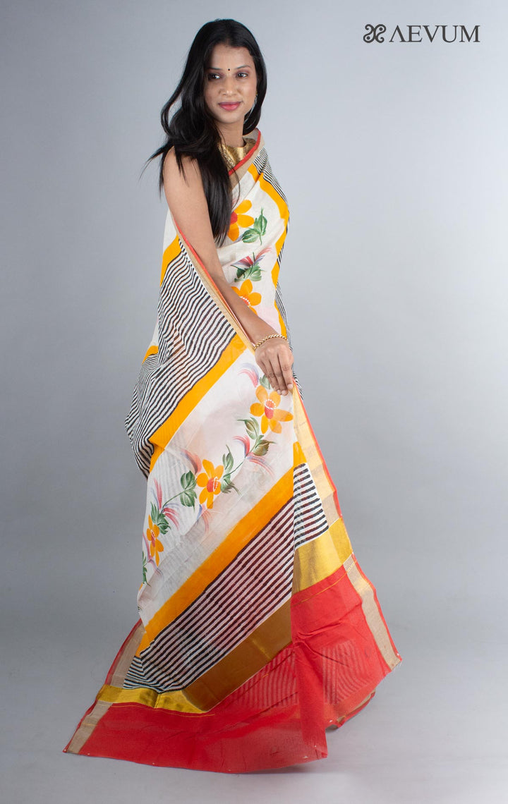 Kerala Cotton Hand Painted Saree with Blouse Piece - 4238 Saree Joydeep Ganguly   