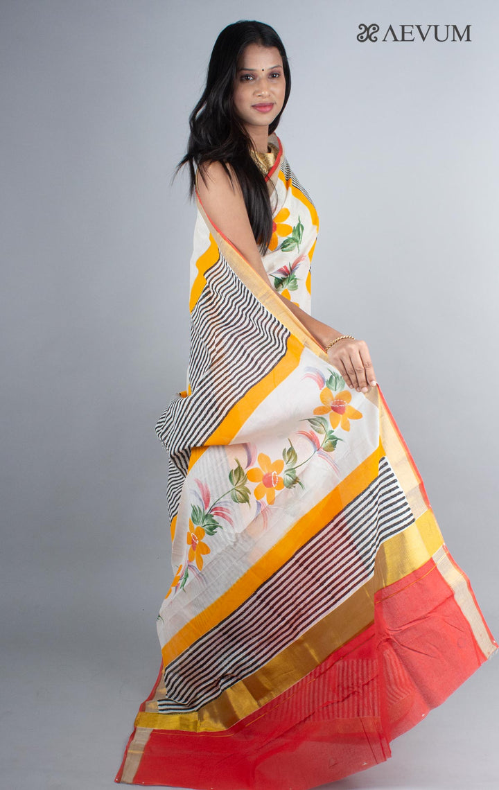 Kerala Cotton Hand Painted Saree with Blouse Piece - 4238 Saree Joydeep Ganguly   