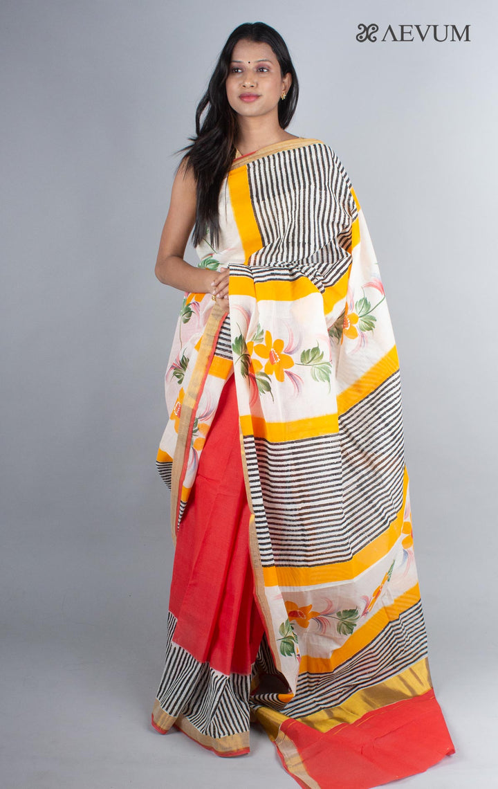 Kerala Cotton Hand Painted Saree with Blouse Piece - 4238 Saree Joydeep Ganguly   