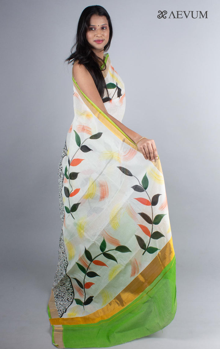 Kerala Cotton Hand Painted Saree with Blouse Piece - 4241 - AEVUM