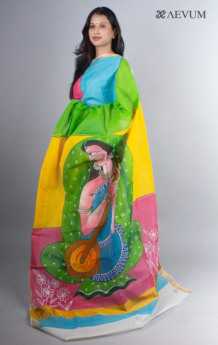 Kerala Cotton Hand Painted Saree with Blouse Piece - 4244 Saree Joydeep Ganguly   
