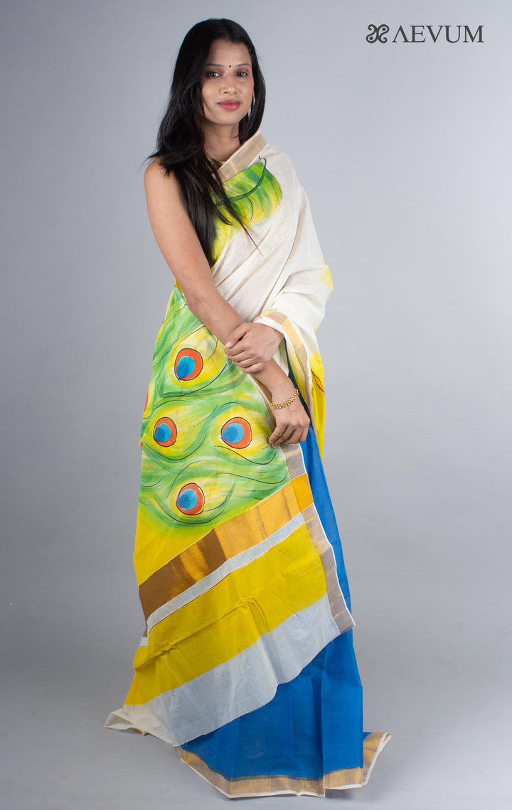 Kerala Cotton Hand Painted Saree with Blouse Piece - 4248 Saree Joydeep Ganguly   