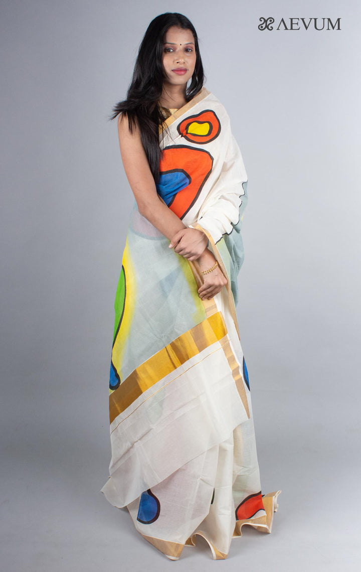 Kerala Cotton Hand Painted Saree with Blouse Piece - 4249 - AEVUM