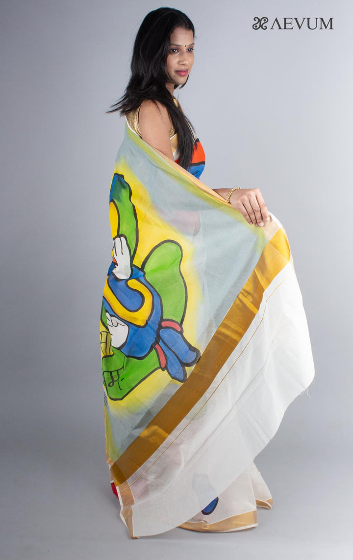 Kerala Cotton Hand Painted Saree with Blouse Piece - 4249 - AEVUM