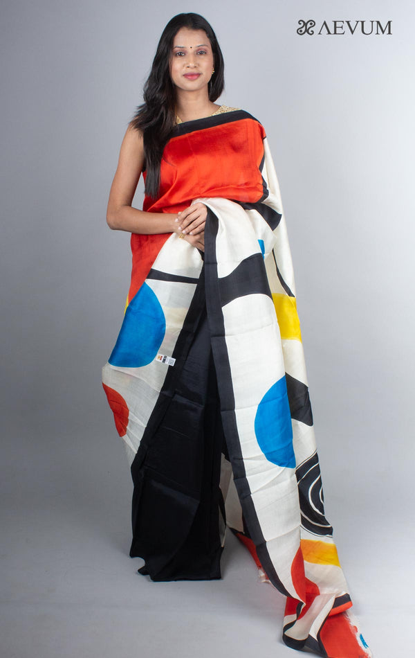 Bishnupur Hand Painted Pure Silk Saree with Silk Mark and Blouse Piece - 4252 - AEVUM