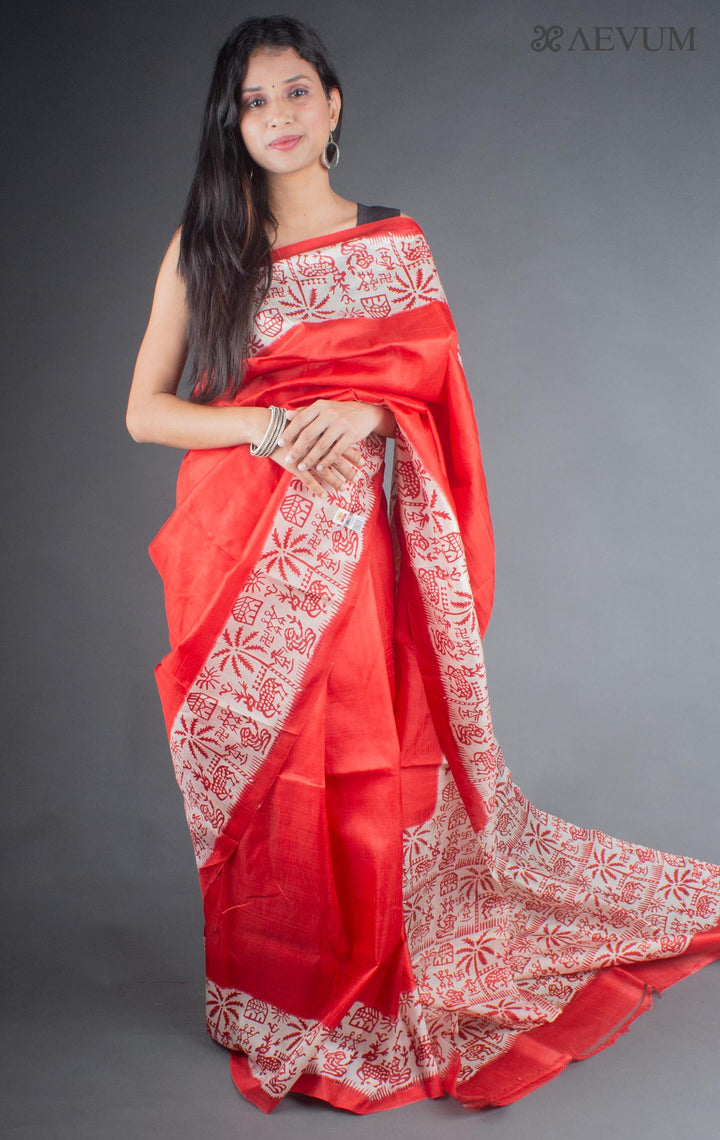 Bishnupur Block Printed Pure Silk Saree with Silk Mark and  Blouse Piece - 4253 - AEVUM