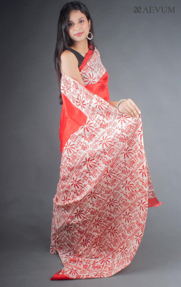 Bishnupur Block Printed Pure Silk Saree with Silk Mark and  Blouse Piece - 4253 - AEVUM