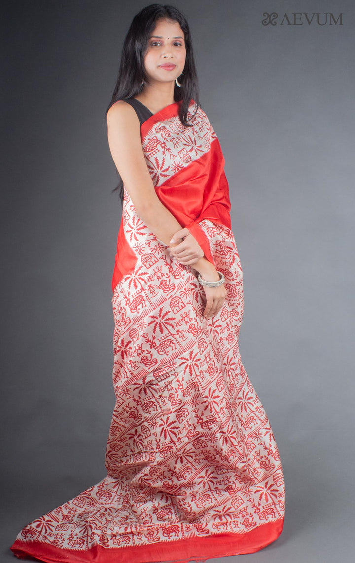 Bishnupur Block Printed Pure Silk Saree with Silk Mark and  Blouse Piece - 4253 - AEVUM