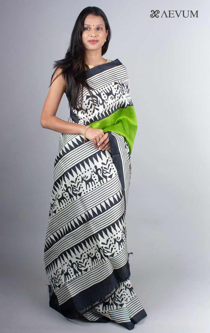 Bishnupur Block Printed Pure Silk Saree with Silk Mark and Blouse Piece - 4254 Saree Rinku Silk Cotton House   