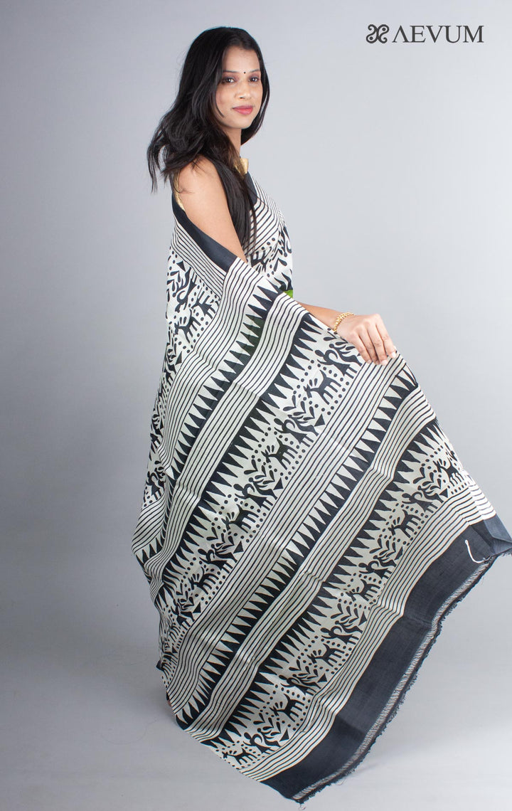 Bishnupur Block Printed Pure Silk Saree with Silk Mark and Blouse Piece - 4254 Saree AEVUM   