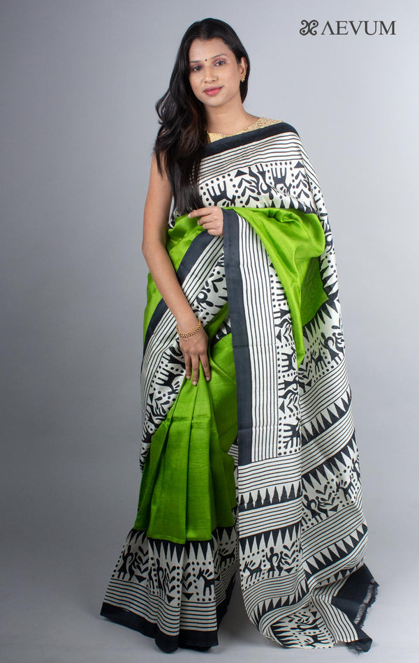 Bishnupur Block Printed Pure Silk Saree with Silk Mark and Blouse Piece - 4254 - AEVUM