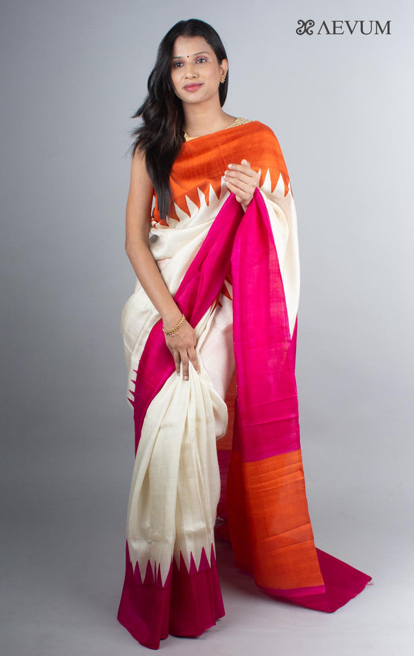 Bishnupur Hand Painted Pure Silk Saree with Blouse Piece - 4255 - AEVUM