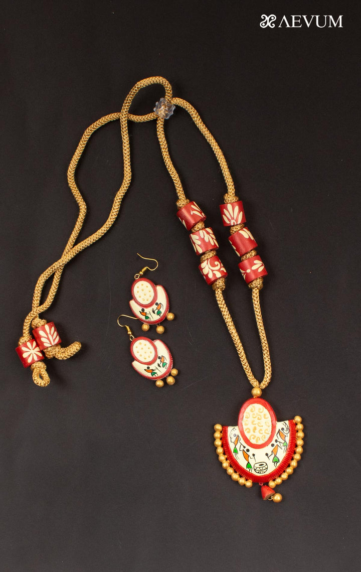 Tribal Designed Terracotta Handmade Necklace Set - 4400 - AEVUM