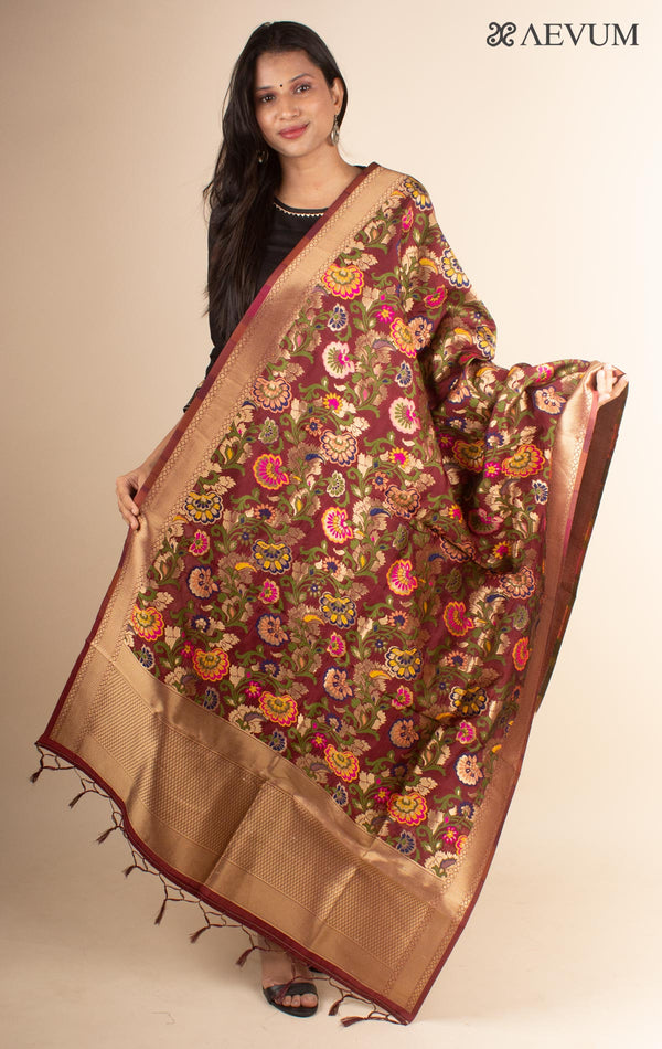 Banarasi Floral Motif Alfi  Katan Silk Dupatta - 4426 - AEVUM