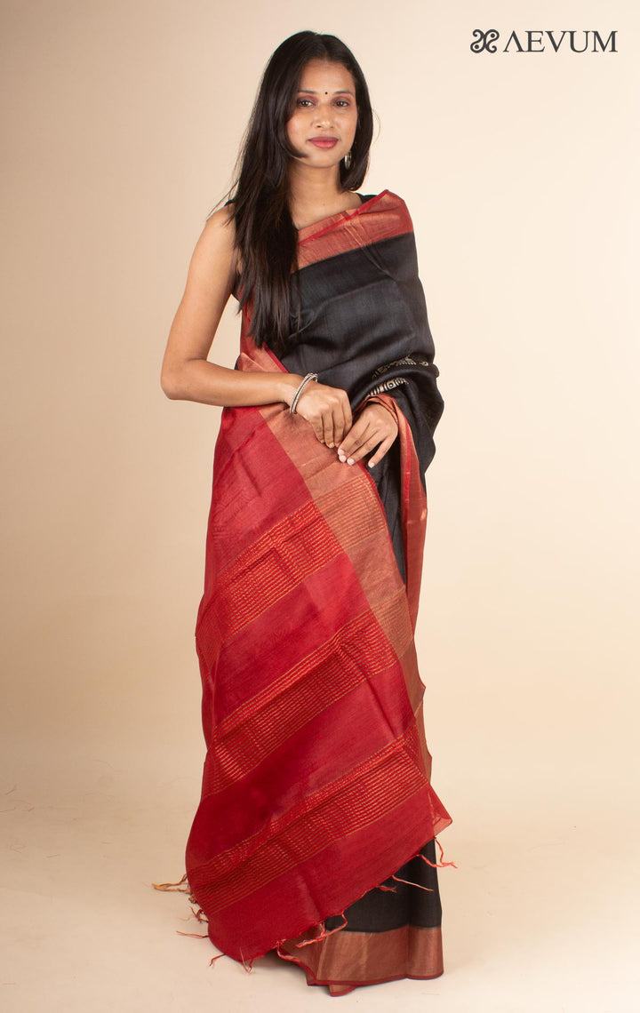 Zari Tussar Silk Saree Hand Block Printed with Silk Mark - 4595 - AEVUM