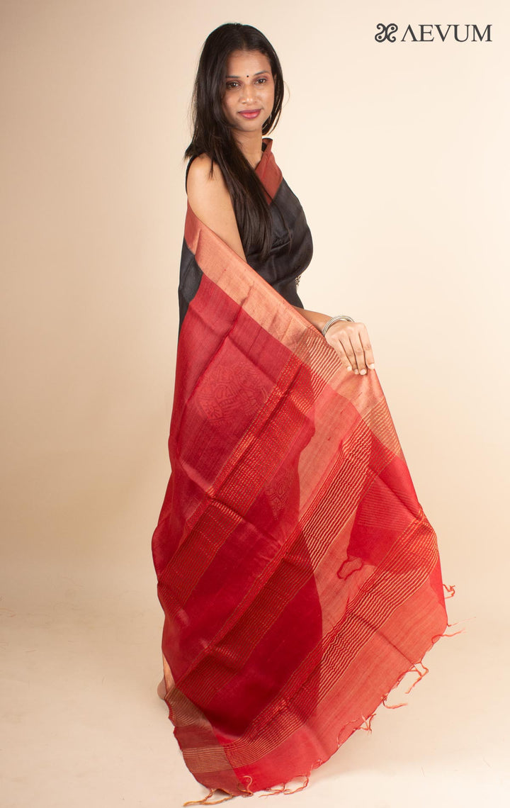 Zari Tussar Silk Saree Hand Block Printed with Silk Mark - 4595 - AEVUM