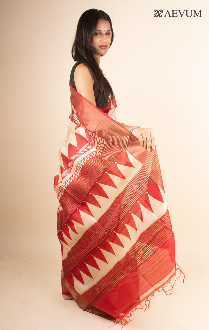 Zari Tussar Silk Saree Hand Block Printed with Silk Mark - 4598 - AEVUM
