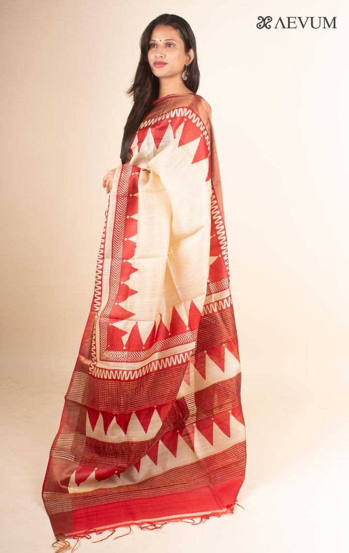Zari Tussar Silk Saree Hand Block Printed with Silk Mark - 4598 - AEVUM