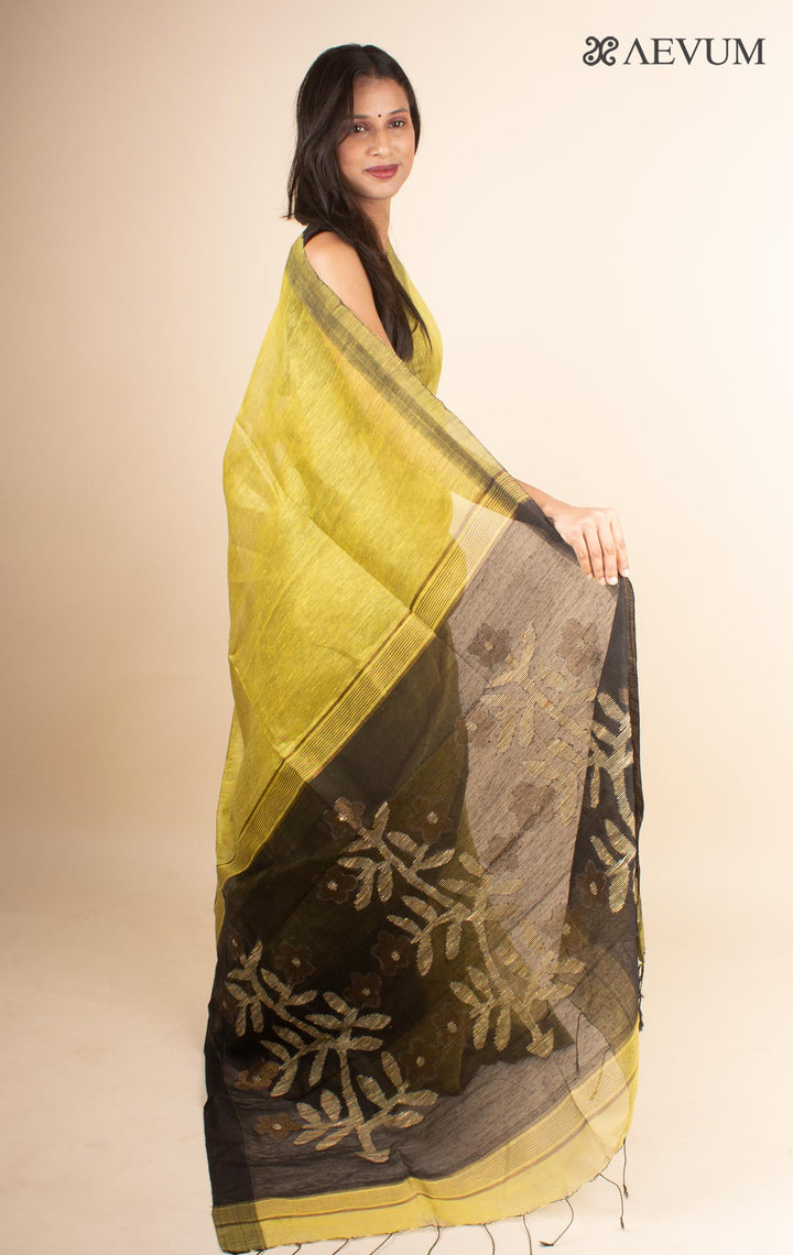Silk Linen Saree with Blouse Piece-4608 Saree AEVUM   
