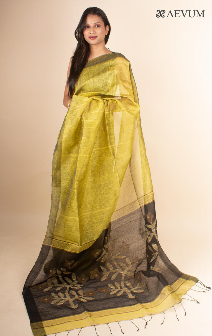 Silk Linen Saree with Blouse Piece-4608 Saree Adworthy   