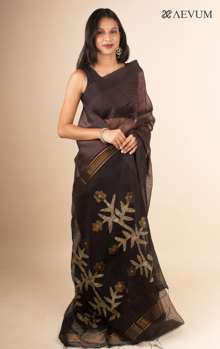 Silk Linen Saree with Blouse Piece - 4609 - AEVUM