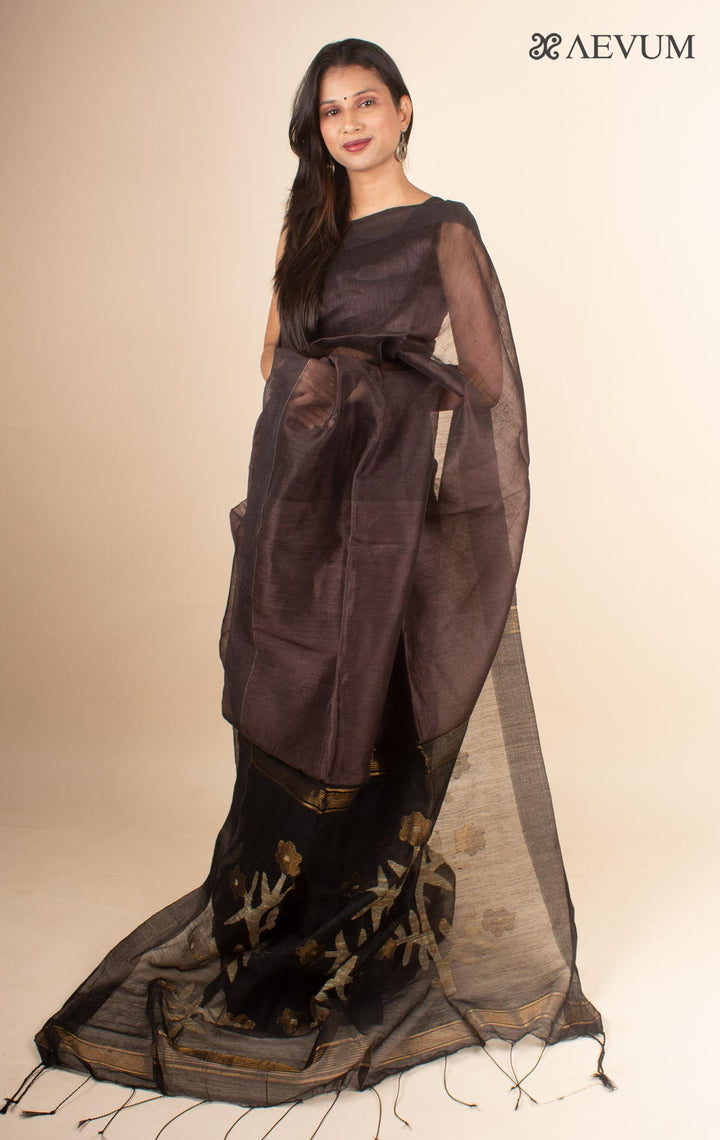 Silk Linen Saree with Blouse Piece - 4609 - AEVUM