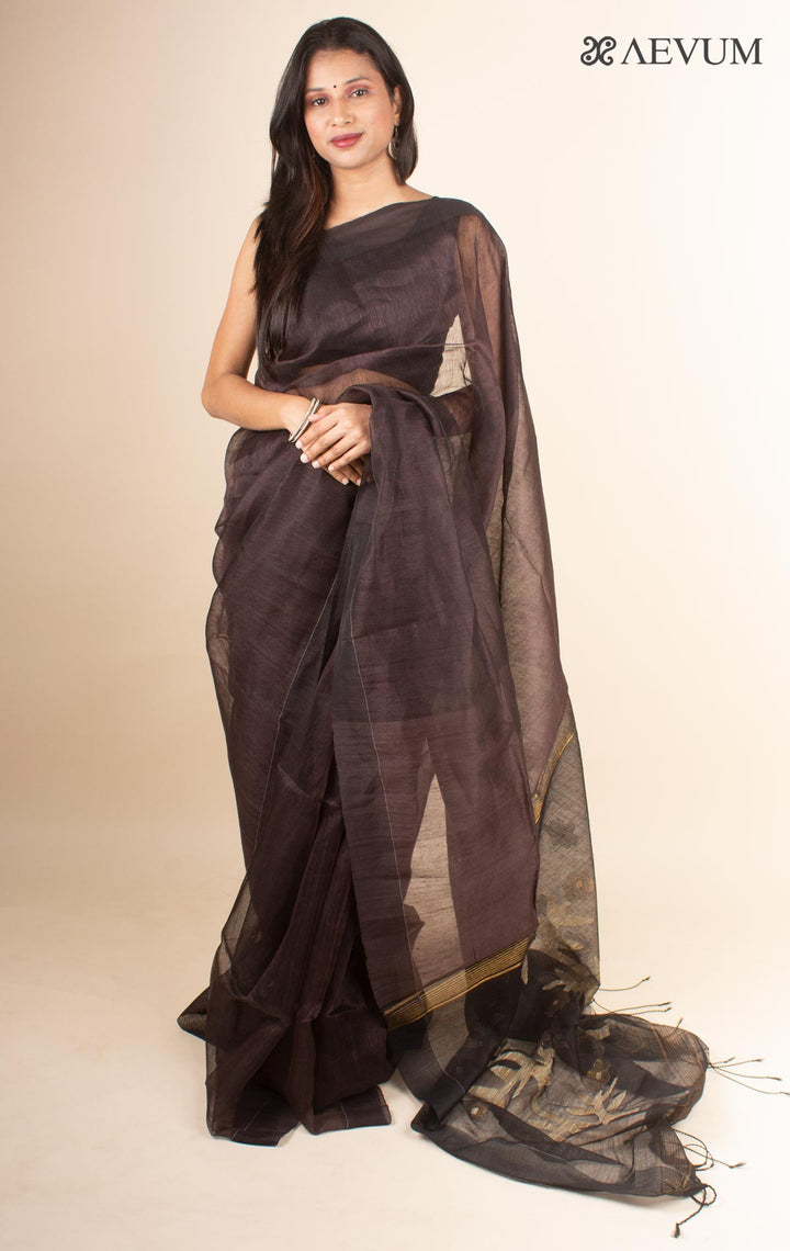 Silk Linen Saree with Blouse Piece - 4609 - AEVUM