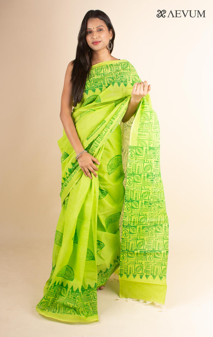 Tant Block Printed Cotton Saree without Blouse Piece - 4694 - AEVUM