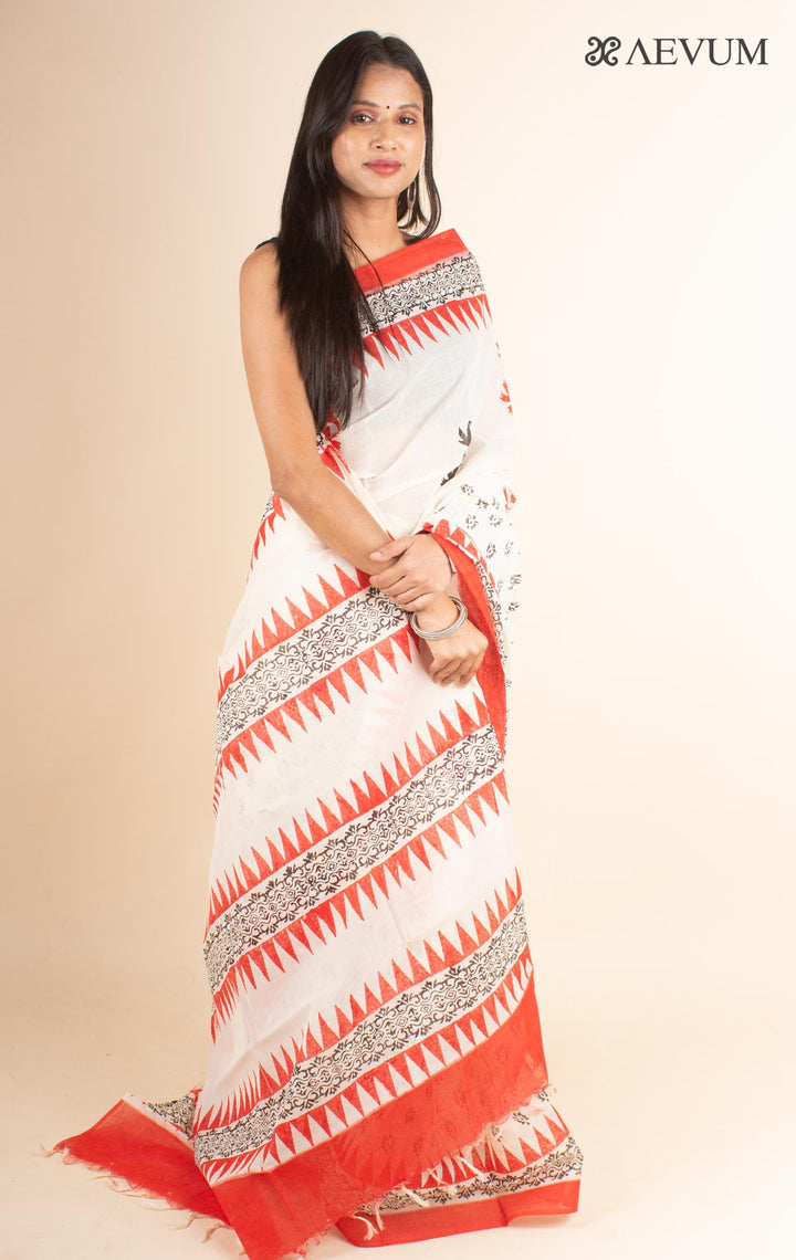 Tant Block Printed Cotton Saree without Blouse Piece - 4698 Saree AEVUM