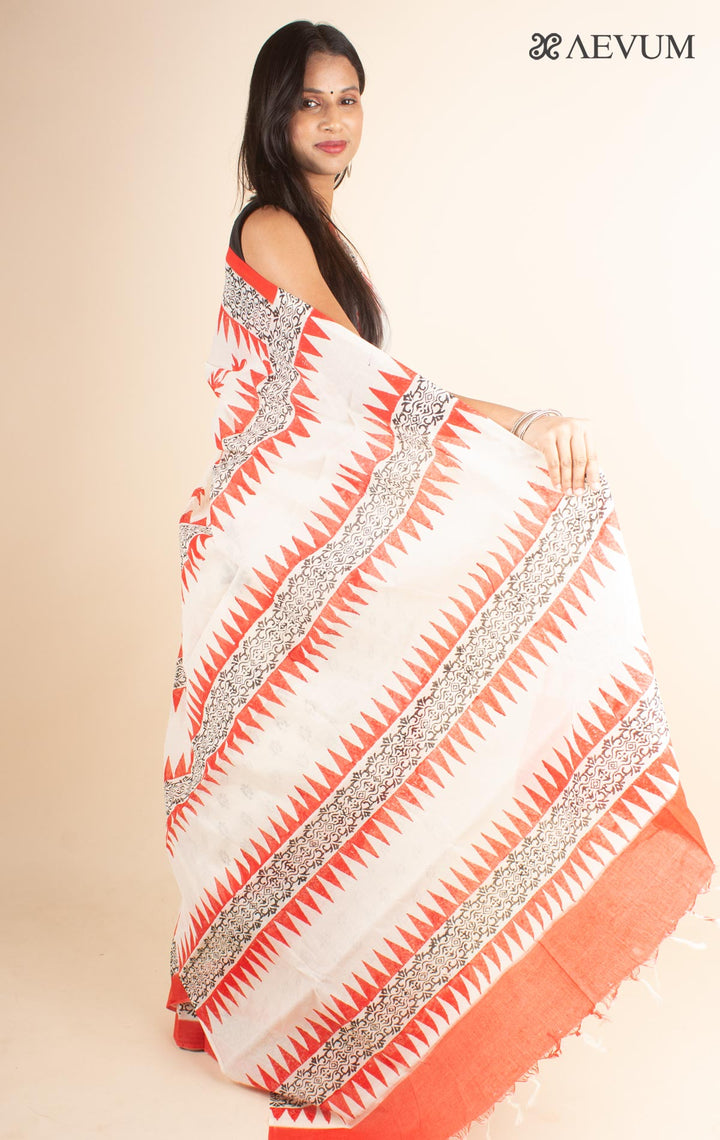 Tant Block Printed Cotton Saree without Blouse Piece - 4698 Saree AEVUM