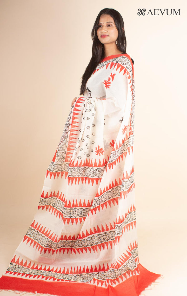 Tant Block Printed Cotton Saree without Blouse Piece - 4698 Saree AEVUM