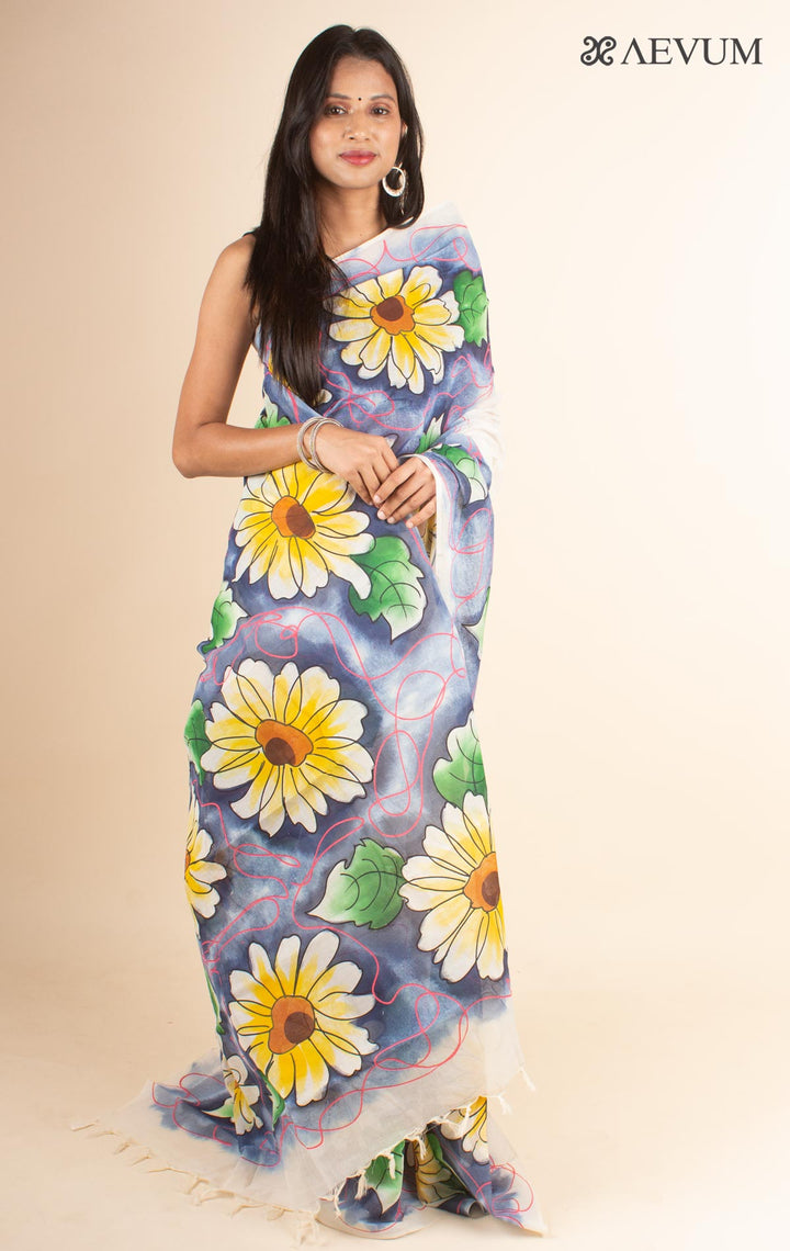 Floral Tant Hand Painted Cotton Saree without Blouse Piece - 4699 - AEVUM