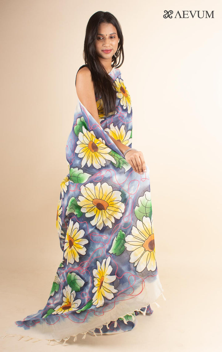 Floral Tant Hand Painted Cotton Saree without Blouse Piece - 4699 Saree AEVUM