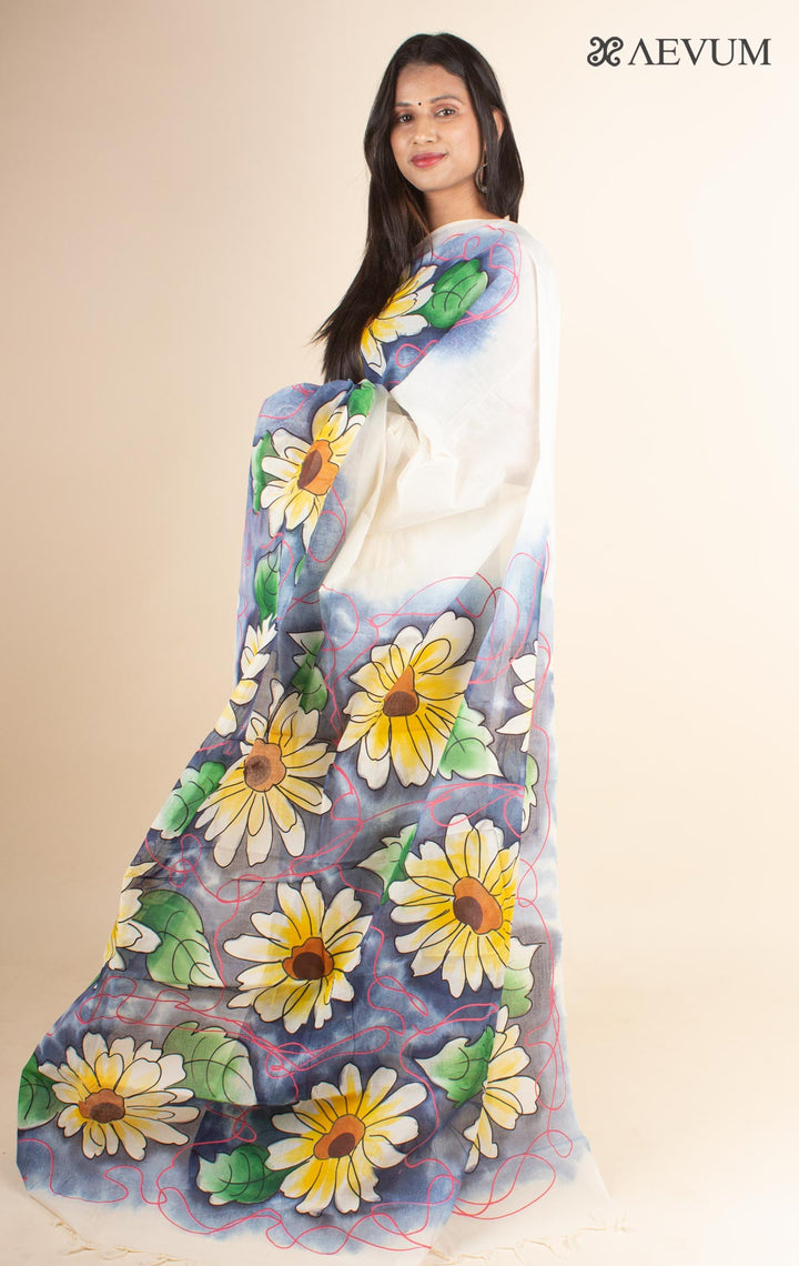 Floral Tant Hand Painted Cotton Saree without Blouse Piece - 4699 Saree AEVUM