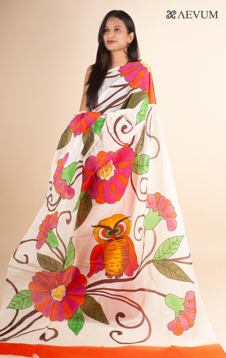 Tant Hand Painted Cotton Saree without Blouse Piece - 4703 - AEVUM